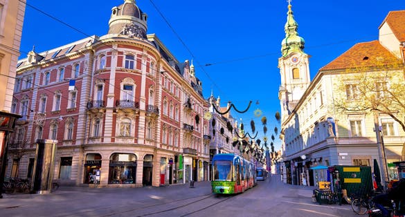 Photo of city of Graz Hauptplatz main square advent view, Austria.