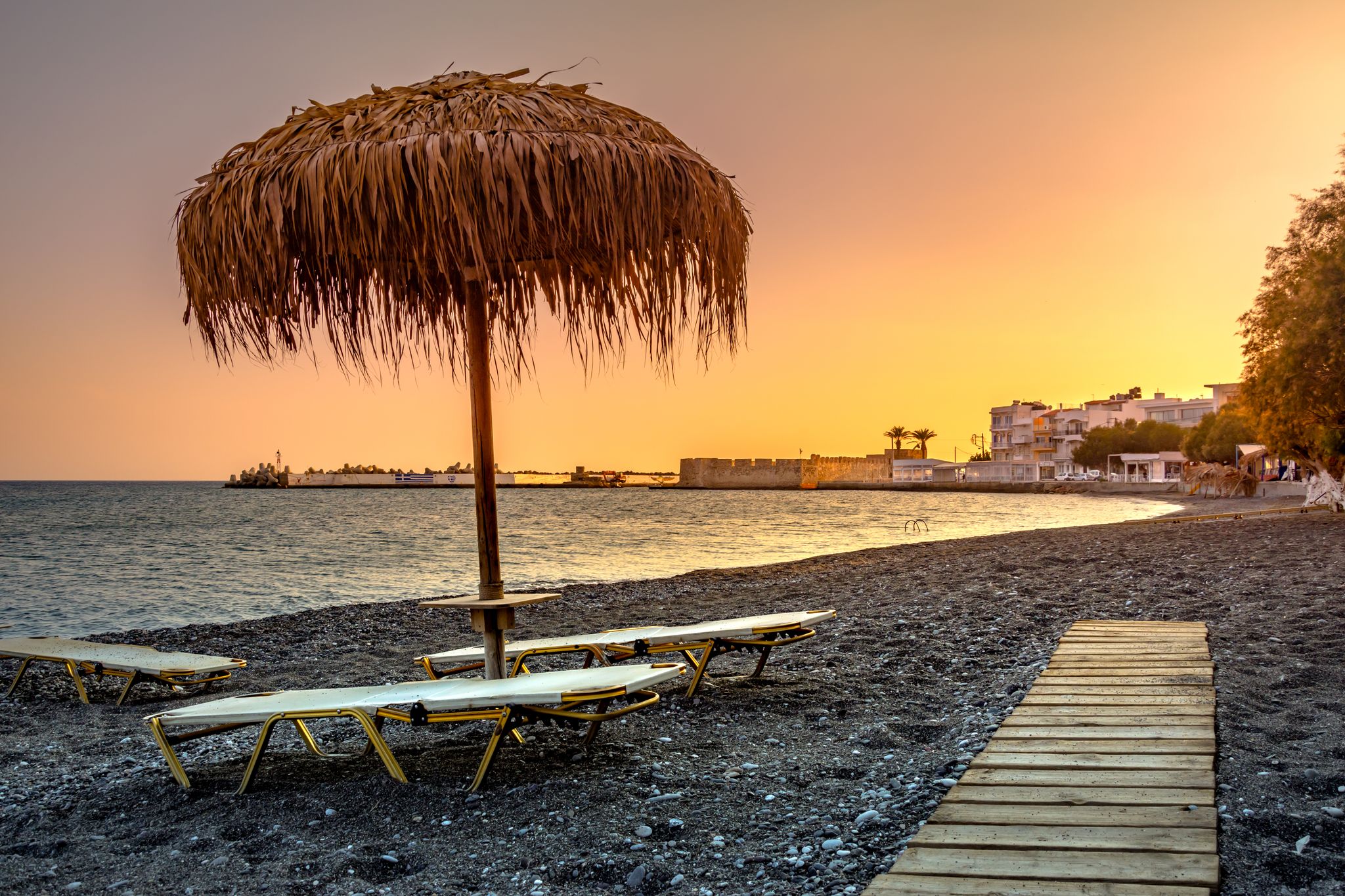 Photo of aerial view of the Kales Venetian fortress at the entrance to the harbor, Ierapetra, Crete, Greece.