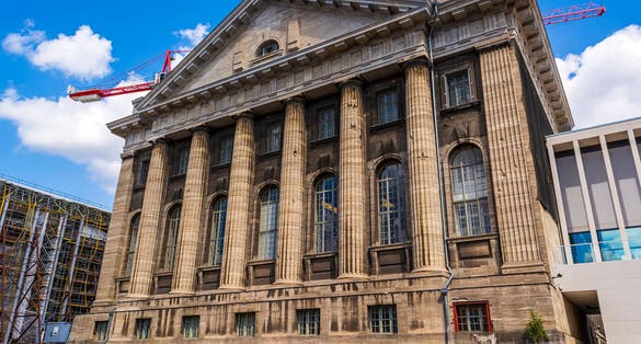 Facade of the Pergammonmuseum in Berlin. The Pergammon Museum holds a world exhibition of Greek, Roman, Babilonian and Oriental art.