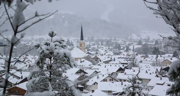 Photo of beautiful town of Garmisch-Partenkirchen in Winter.