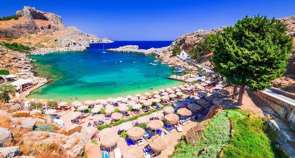 Beautiful cove at St Pauls Bay Lindos Rhodes Greece Europe