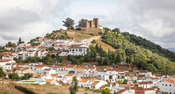 photo of over Cortegana town and Castillo de Cortegana in province of Huelva, Andalusia, Spain.