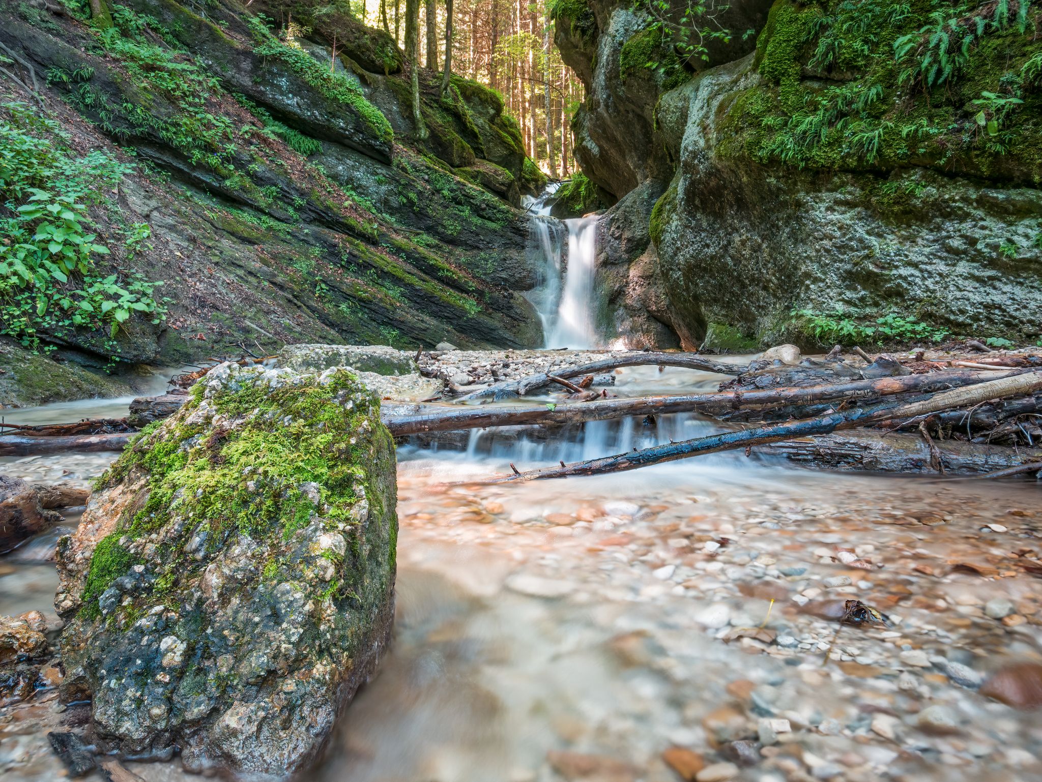 Waterfall near the Seven ladders canyon in Piatra Mare (Big Rock)mountains, Romania.