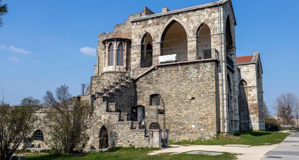 Photo of Castle in Tata, Hungary in a sunny summer day.
