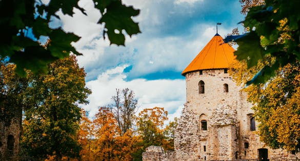 photo of old castle ruins in cesis, town in Latvia.
