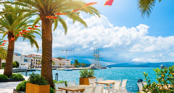 Photo of beautiful sea promenade in Tivat, Montenegro. 