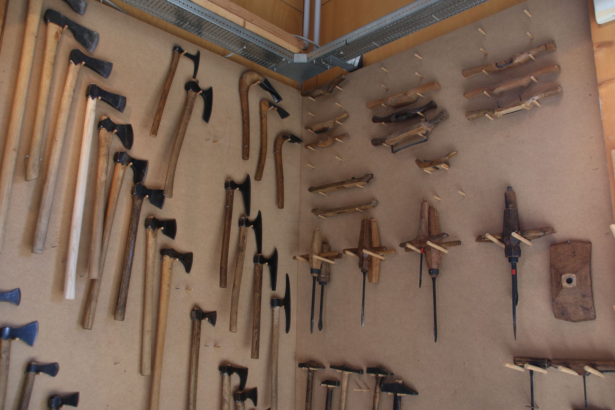 Photo of traditional Shipwrights tools on display at Viking Ship Museum in Roskilde, Denmark.