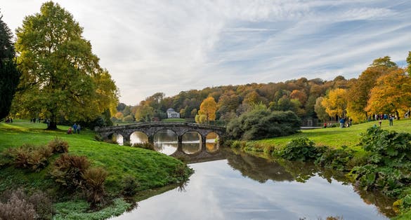 Photo of the pantheon and the bridge at Stourhead garden, UK.