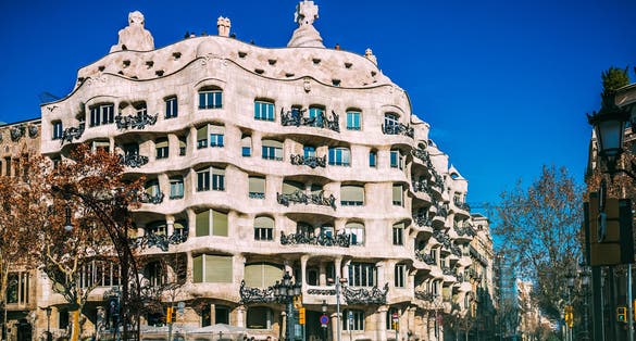 Photo of La Pedrera House facade in Barcelona, Spain.