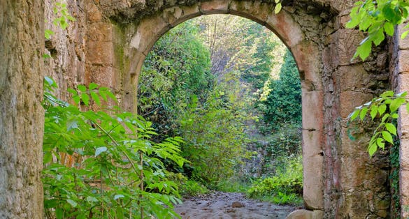 Photo of Stone walls and arch doors of a medieval Samobor Castle on the hill Tepec in the town of Samobor, Croatia.