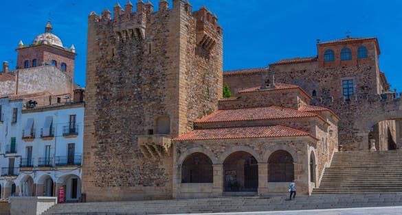 photo of view of Cáceres Spain - 09 12 2021: Amazing panoramic view at the Plaza Mayor in Cáceres, Spain.