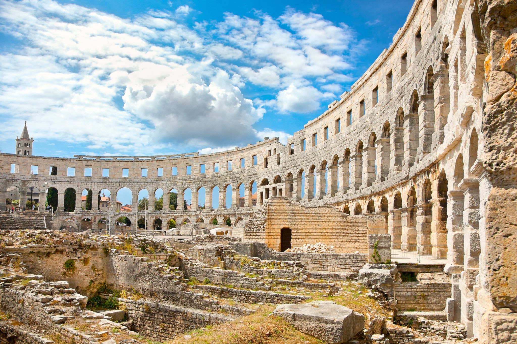 Photo of Roman amphitheatre (Arena) in Pula. It was constructed in 27 BC - 68 AD and is among six largest surviving Roman arenas in the World. 