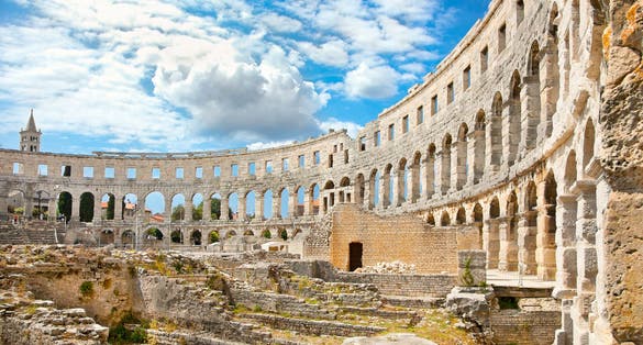 Photo of Roman amphitheatre (Arena) in Pula. It was constructed in 27 BC - 68 AD and is among six largest surviving Roman arenas in the World. 