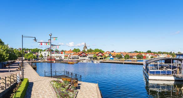View to the city Vastervik at the Baltic Sea coast in Schweden.