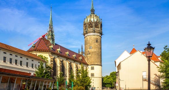 Photo of famous old town with historic buildings in Wittenberg ,Germany.