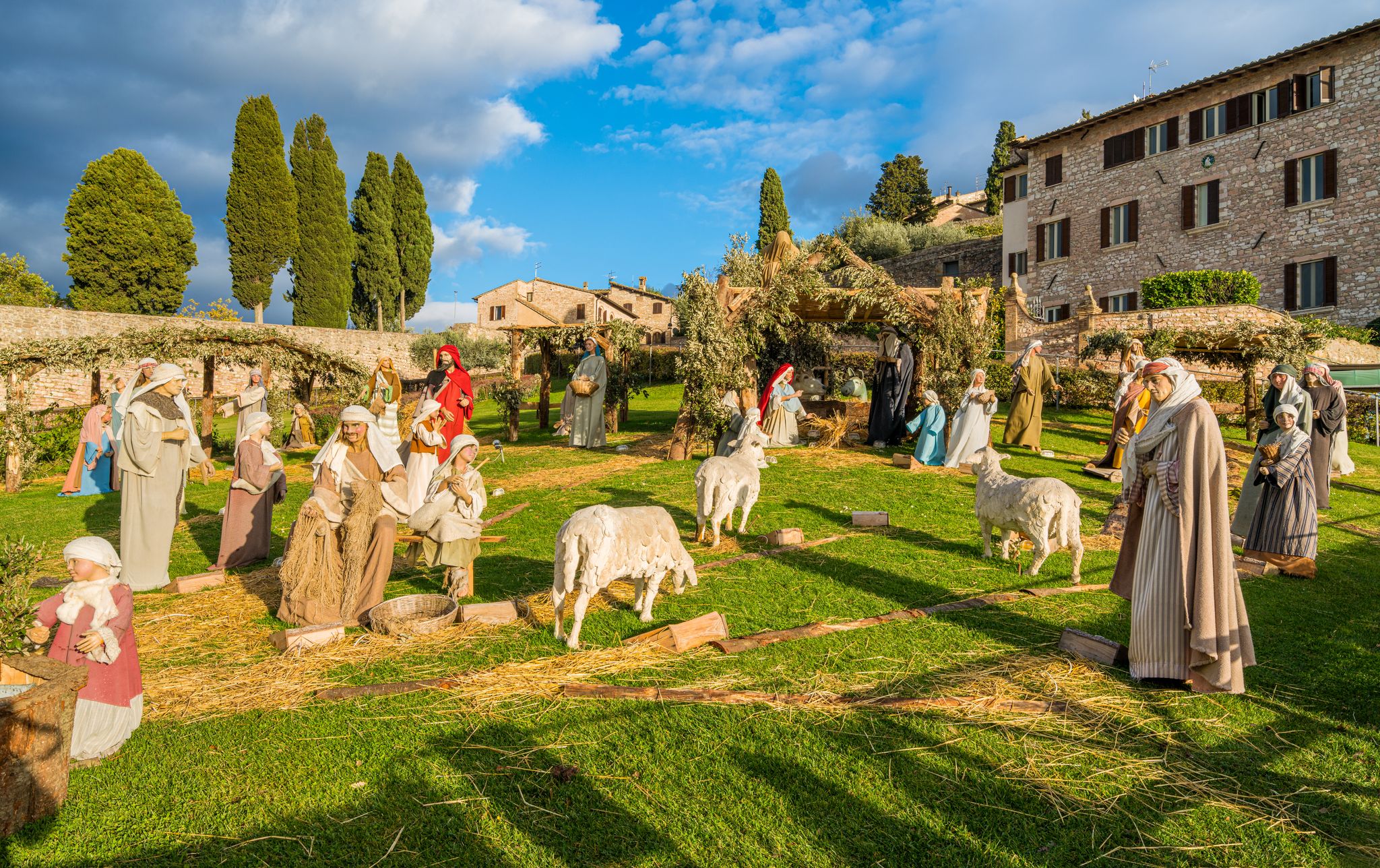 Christmas in Assisi, Saint Francis Basilica with the Christmas Crib. Province of Perugia, Umbria, Italy.