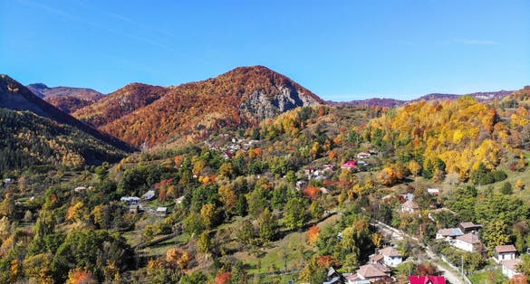 Aerial image of Lopătari village in Buzău county, Romania