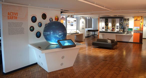 Photo of the active earth gallery in Lapworth Museum of Geology is a geological museum run by the University of Birmingham and located on the University's campus in Edgbaston, south Birmingham, England.
