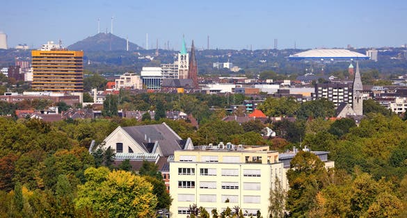 Photo of aerial view of Gelsenkirchen city suburbs, Germany.