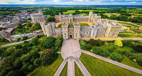 Photo of aerial view of Windsor castle, a royal residence at Windsor in the English country.