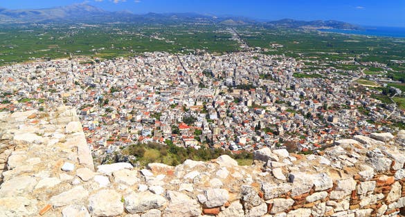 photo of view of The town of Argos seen from Larissa, a Venetian fortress built on top of the old Greek citadel, Greece,Municipality of Argos and Mykines Greece.