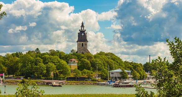 Photo of aerial view of Naantali Church, one of oldest churches in Naantali, Finland.