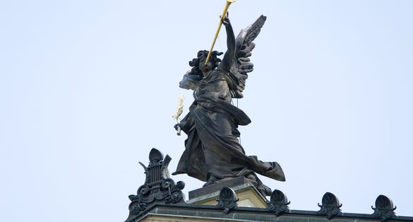 Photo of the statue on Statni Opera (State Opera House) in Prague, Czech Republic.
