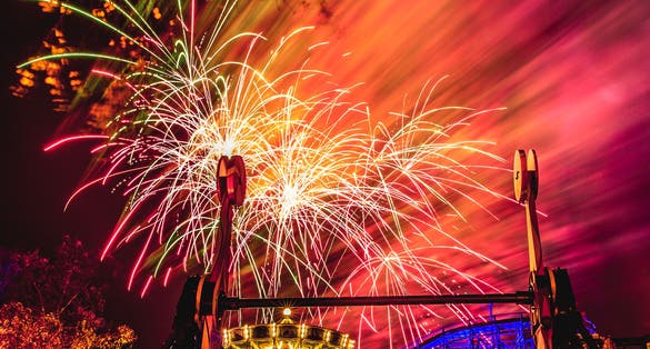 Photo of linnanmäki Amusement park and firework display, Helsinki, Finland.