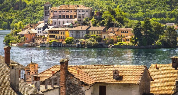 Italy lake orta aerial Novara province Piedmont region antique effect