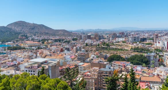 Photo of Aerial view of Cartagena and cerro del molinete archeological park, Spain .