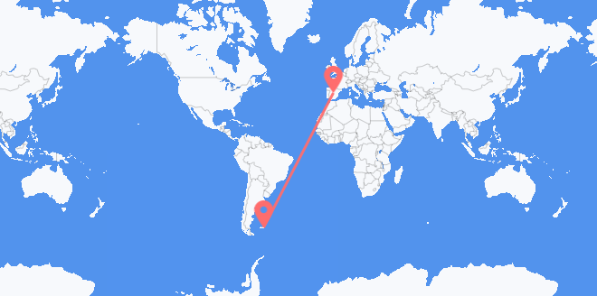 Falkland Islands (Islas Malvinas) to Spain