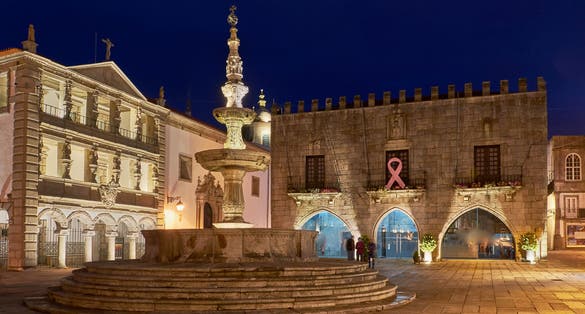 Photo of Square in the town of Viana do Castelo in Portugal. City lights at night.