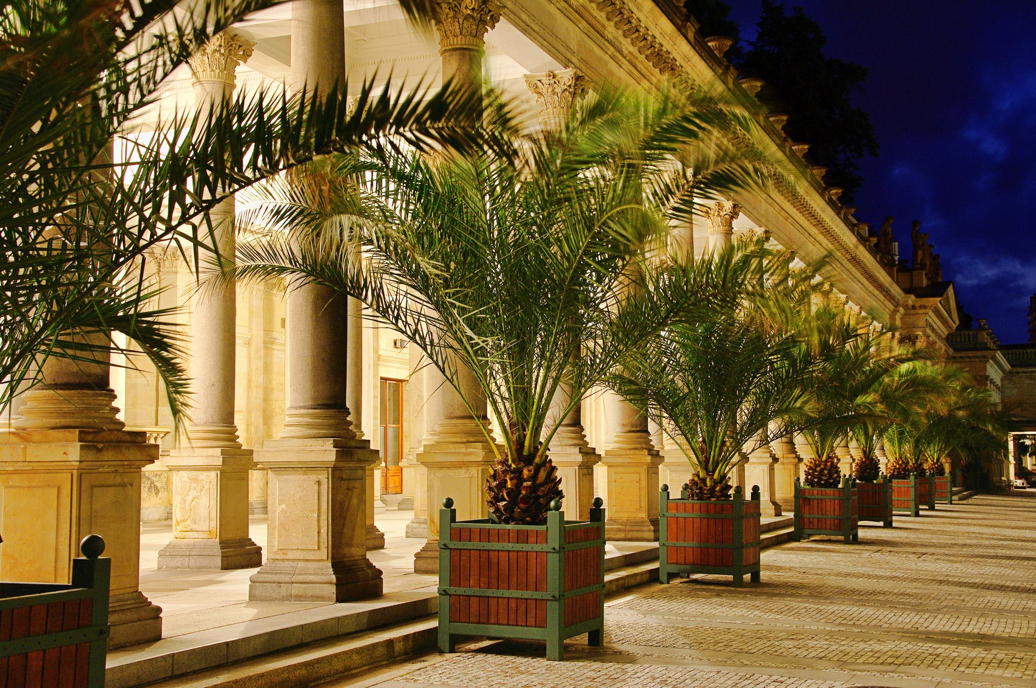 Photo of Mill Colonnade is a large colonnade at night containing several hot springs in the spa town of Karlovy Vary, Czech republic.