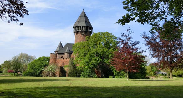 Photo of city of Krefeld, Linn local castle main tower seen from parkside, Germany.