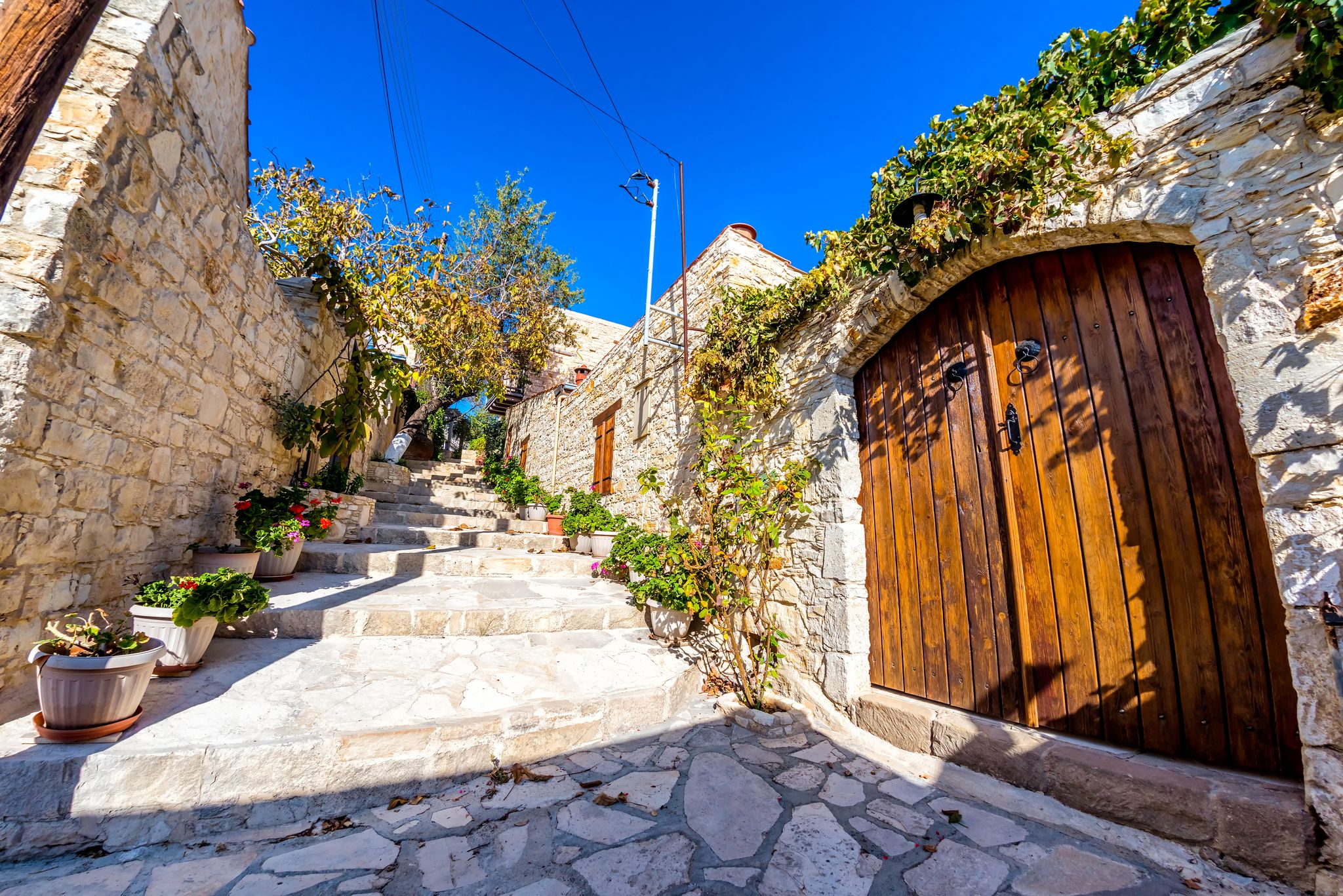 Photo of street in the traditional Cypriot village Lofou, Cyprus.