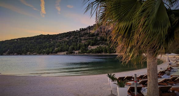 Photo of the tropical paradise of famous Kašjuni beach from Marjan Hill, Split, Croatia.