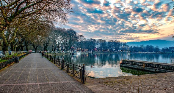 Photo of the lake Pamvotis. Ioannina city, Greece.