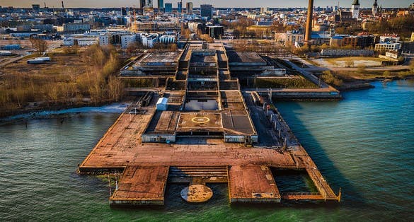 Photo of aerial view of Tallinna Linnahall in Tallinn, Estonia.