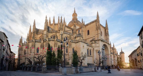 Photo of Segovia Cathedral on plaz Mayor - Segovia, Spain .