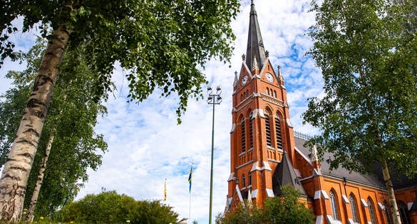 Lulea, Sweden Panorama city, Cathedral sunny day.