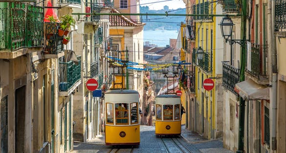 Photo of the Gloria Funicular in the city center of Lisbon, Portugal.