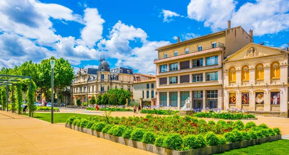 Photo of the Gambetta square in Carcassonne, France.