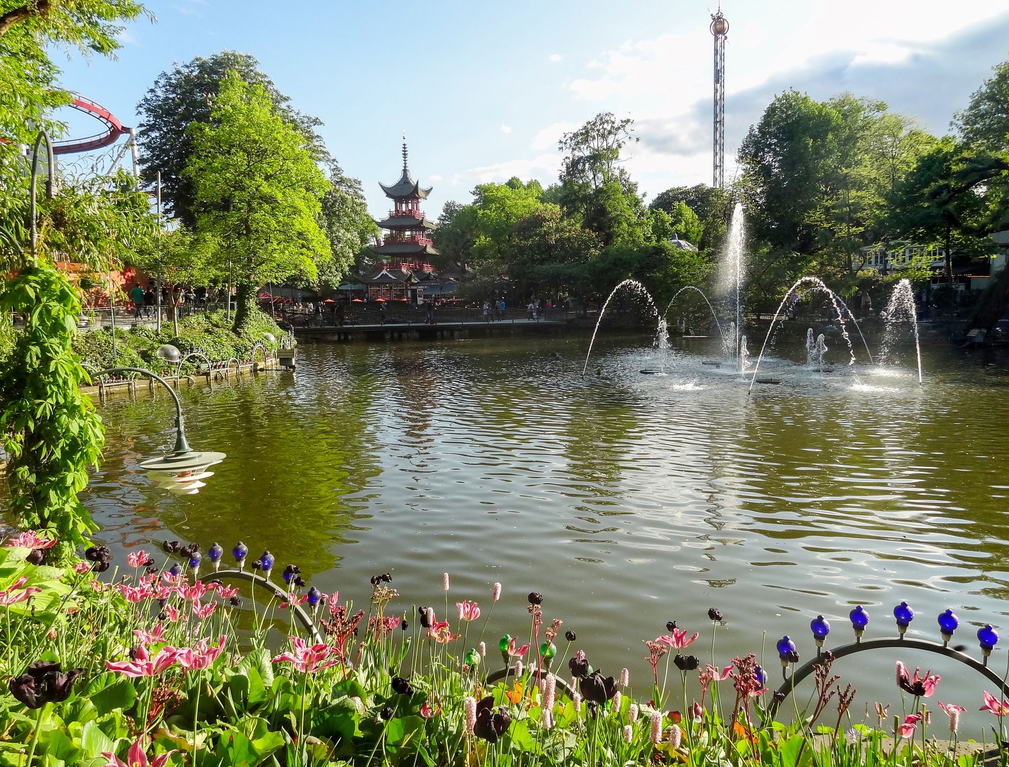 Photo of idyllic scenery around Tivoli Gardens in Copenhagen, the capital city of Denmark.