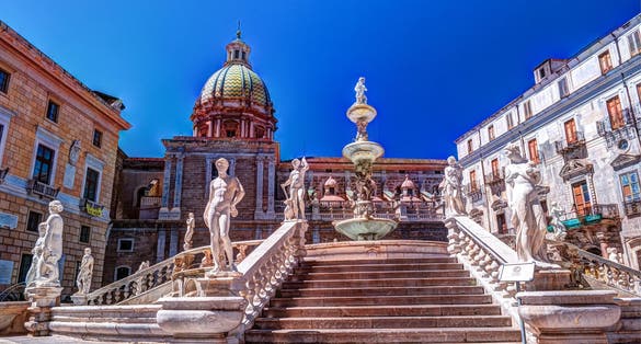 Photo of Famous fountain of shame on baroque Piazza Pretoria, Palermo, Sicily, Italy.