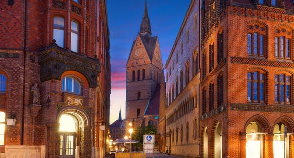 Hannover, Germany. Cityscape image of Hannover old town with the Market Church of St. George and James during twilight.