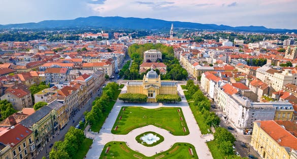 Photo of green zone of Zagreb historic city center aerial view, Croatia.
