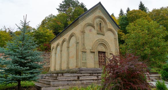 Photo of Small church in the yard of the famous Kintsvisi monastery in Shida Kartli, central Georgia.
