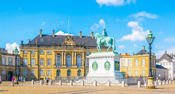 Photo of Sculpture of Frederik V on Horseback in Amalienborg Square in Copenhagen, Denmark.