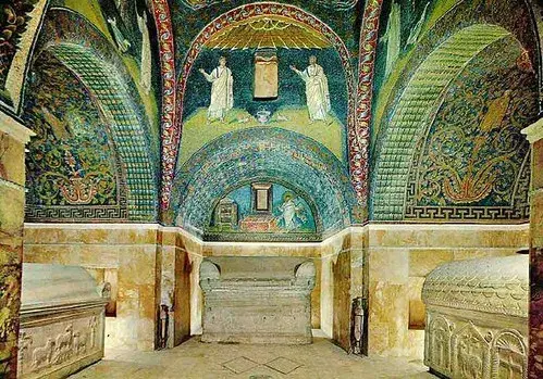 photo of view of interior Mausoleum of Galla Placidia, Ravenna, Italy.
