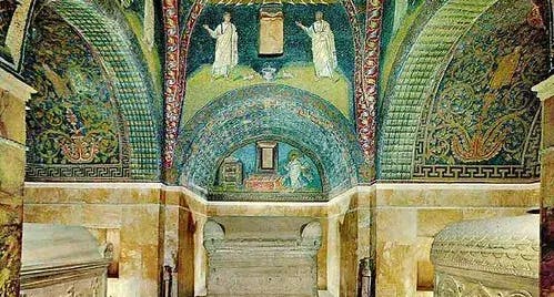 photo of view of interior Mausoleum of Galla Placidia, Ravenna, Italy.